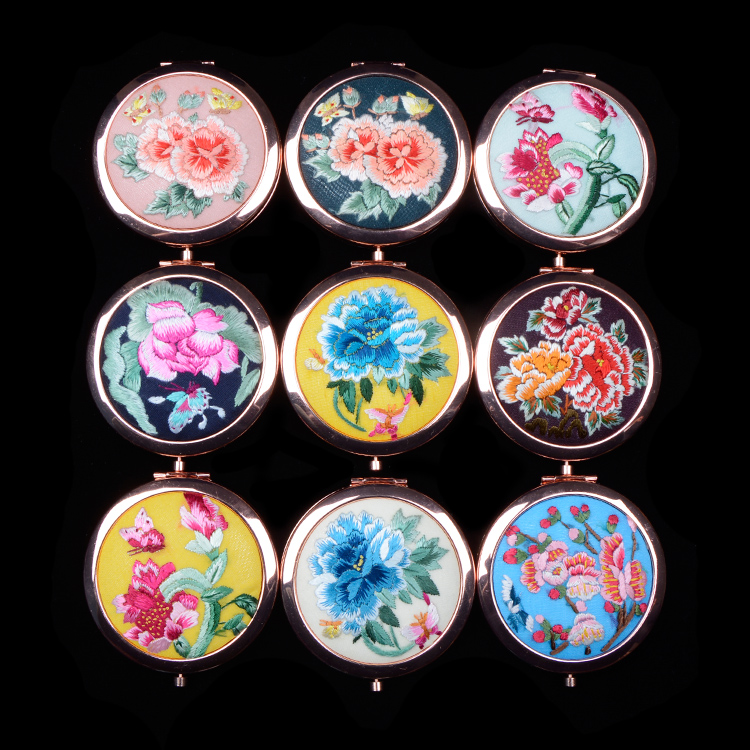 白朗化妆随身镜精品出国送礼刺绣中国风古风摄影 手绣镜子