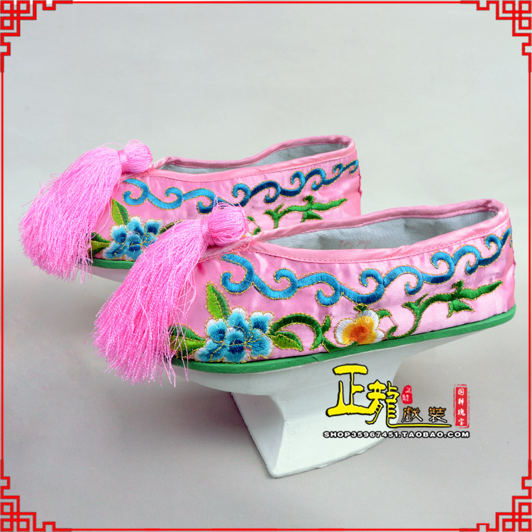 白朗京越剧戏鞋花盆底清朝皇后贵妃宫女花盆底 旗鞋