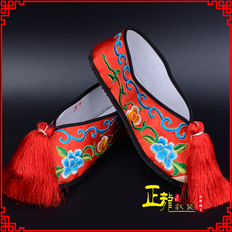白朗京剧越剧戏曲彩鞋花旦绣花 普平底彩鞋